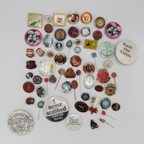 248 - Large collection of 1982 - 1983 Pit Strike badges including enamel striker badges