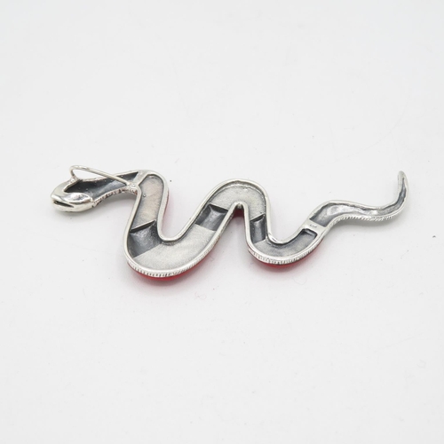 251 - 19mm silver and marquisite and coral snake pendant