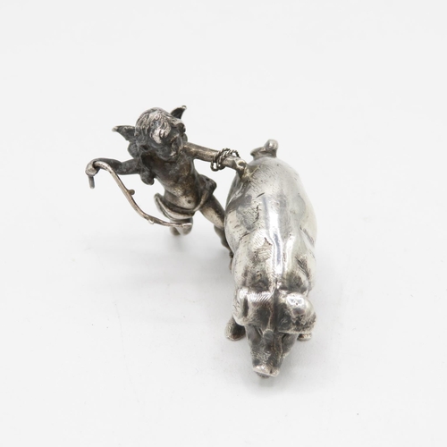 254 - Cast silver Cherub with pig 27g  50mm long