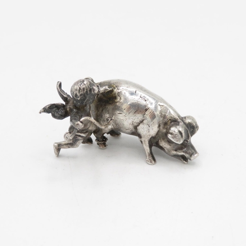 254 - Cast silver Cherub with pig 27g  50mm long