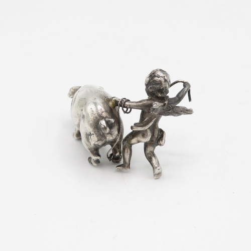 254 - Cast silver Cherub with pig 27g  50mm long