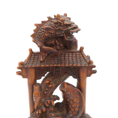 261 - Carved wood Chinese figure - slight damage to one corner - 155mm high - very fine detail