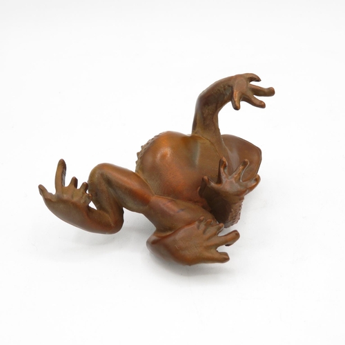 266 - Early oriental fruitwood carved frog with incredible detail, very lifelike, no damage  85mm log