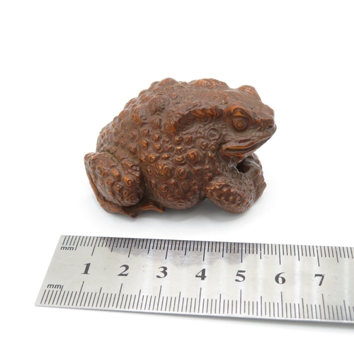 267 - Carved fruitwood toad grasping a pearl with incredible detailing - no damage - 55mm long