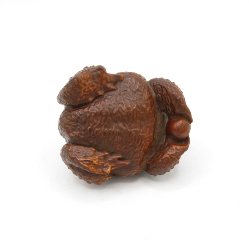 267 - Carved fruitwood toad grasping a pearl with incredible detailing - no damage - 55mm long