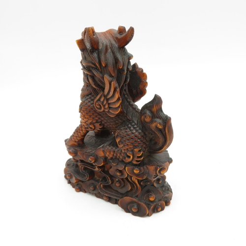 268 - Carved fruitwood Fu dog with incredible detail 100mm high