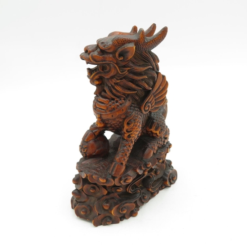 268 - Carved fruitwood Fu dog with incredible detail 100mm high