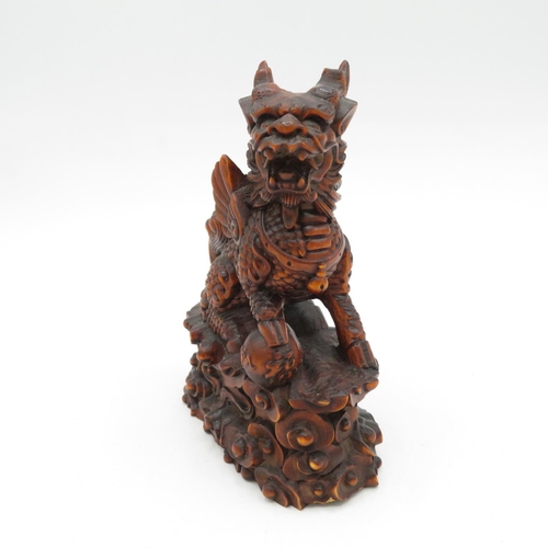 268 - Carved fruitwood Fu dog with incredible detail 100mm high