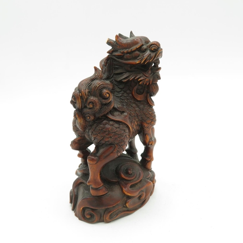 269 - Fruitwood oriental Fu dog with incredible carved detail - slight damage to one horn - see photos 100... 