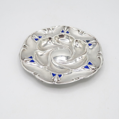 270 - Arts and Crafts HM English pin dish maker F&D with fine blue enamel  110mm diameter