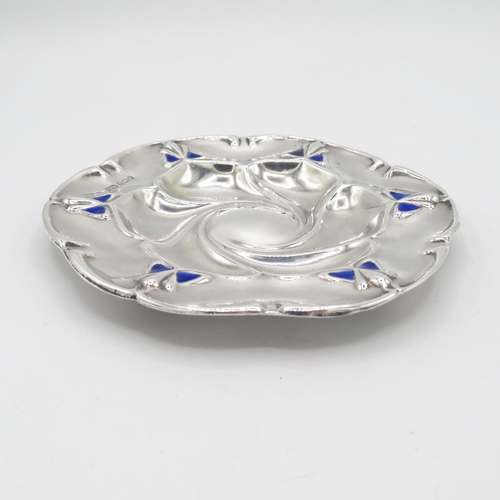 270 - Arts and Crafts HM English pin dish maker F&D with fine blue enamel  110mm diameter