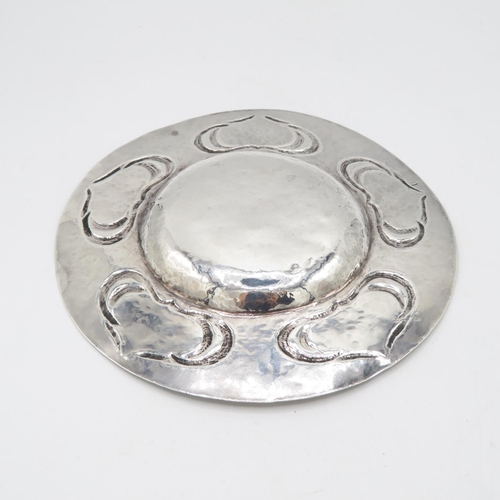 271 - Arts and Crafts silver bon bon dish with Ruskin enamel hearts - no visible HM - 140mm diameter  96.5... 