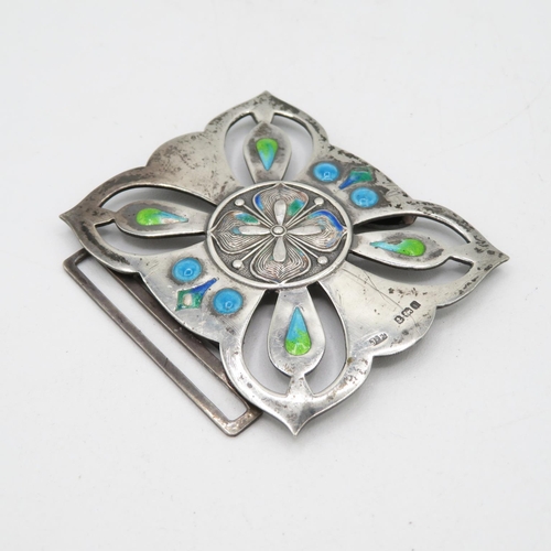 274 - One half of Arts and Crafts silver nurse's buckle with blue and green enamel - JF Silver maker  22.2... 