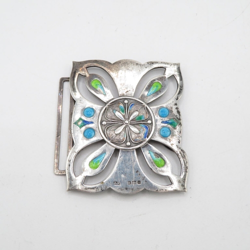 274 - One half of Arts and Crafts silver nurse's buckle with blue and green enamel - JF Silver maker  22.2... 