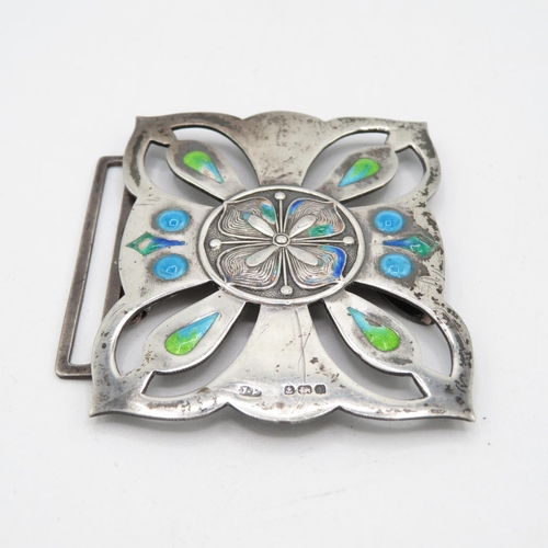 274 - One half of Arts and Crafts silver nurse's buckle with blue and green enamel - JF Silver maker  22.2... 