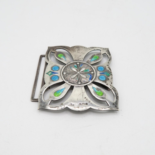 274 - One half of Arts and Crafts silver nurse's buckle with blue and green enamel - JF Silver maker  22.2... 