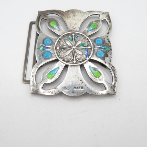 274 - One half of Arts and Crafts silver nurse's buckle with blue and green enamel - JF Silver maker  22.2... 