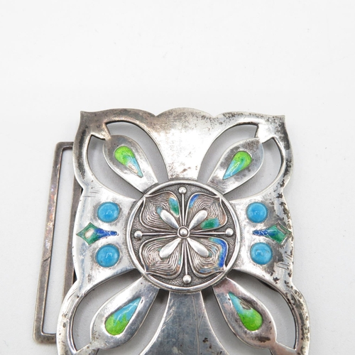 274 - One half of Arts and Crafts silver nurse's buckle with blue and green enamel - JF Silver maker  22.2... 