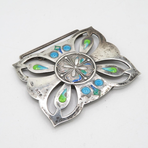 274 - One half of Arts and Crafts silver nurse's buckle with blue and green enamel - JF Silver maker  22.2... 