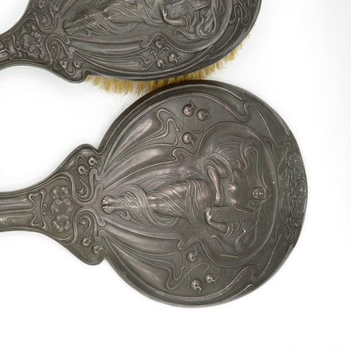 281 - Set of Art Nouveau brush and mirror fully HM silver  604g