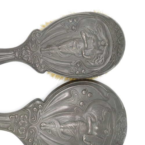 281 - Set of Art Nouveau brush and mirror fully HM silver  604g