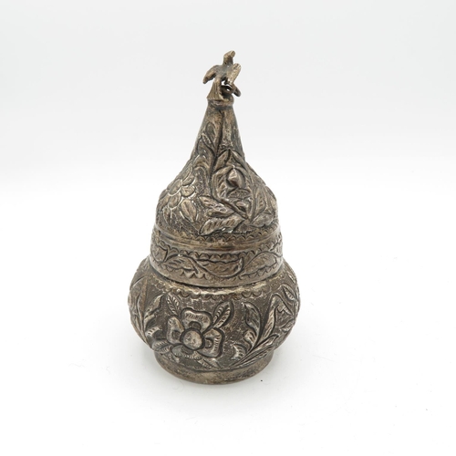 283 - Coin silver Asian incense pot  142.3g  130mm long