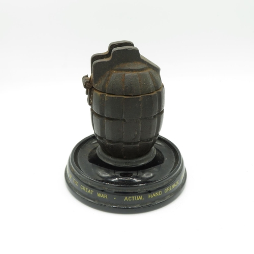 286 - Original actual hand grenade casting as used by the Allies 1915 Memento of The Great War Inkwell on ... 