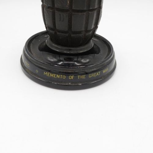 286 - Original actual hand grenade casting as used by the Allies 1915 Memento of The Great War Inkwell on ... 