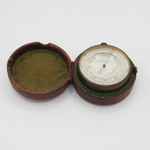 287 - Leather cased pocket barometer with intact mercury insert by CW Dixey Optician to The Queen