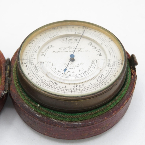 287 - Leather cased pocket barometer with intact mercury insert by CW Dixey Optician to The Queen