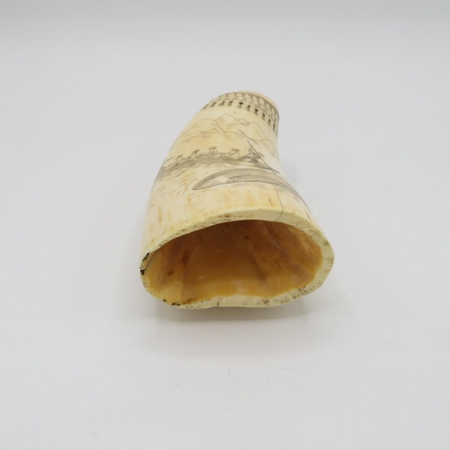 292 - Original Scrimshaw whale tooth depicting whale hunt guaranteed authentic  120mm high