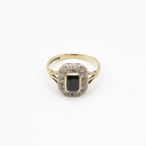 3 - 9ct Art Deco sapphire ring with CZ stones size M  2.2g