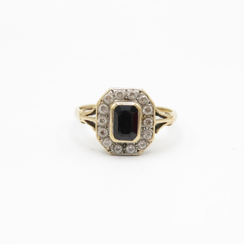 3 - 9ct Art Deco sapphire ring with CZ stones size M  2.2g