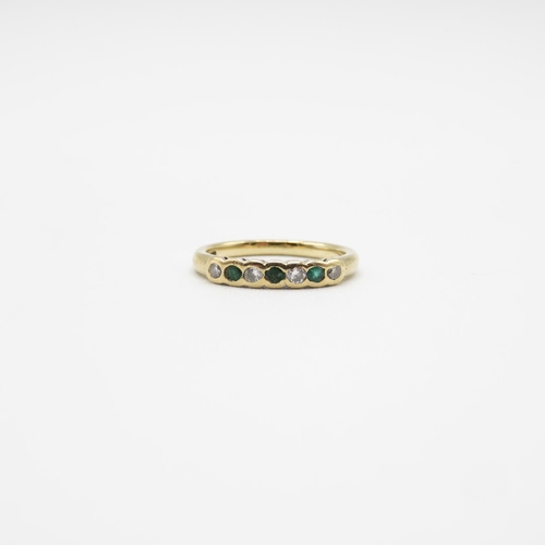 44 - 9ct gold, diamond and emerald ring size K  2.1g