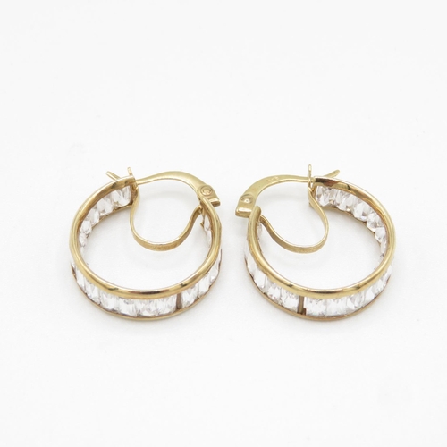 66 - 9ct gold cz hoop earrings  4.7g