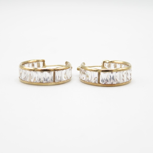 66 - 9ct gold cz hoop earrings  4.7g