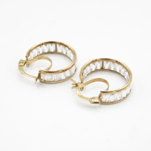 66 - 9ct gold cz hoop earrings  4.7g