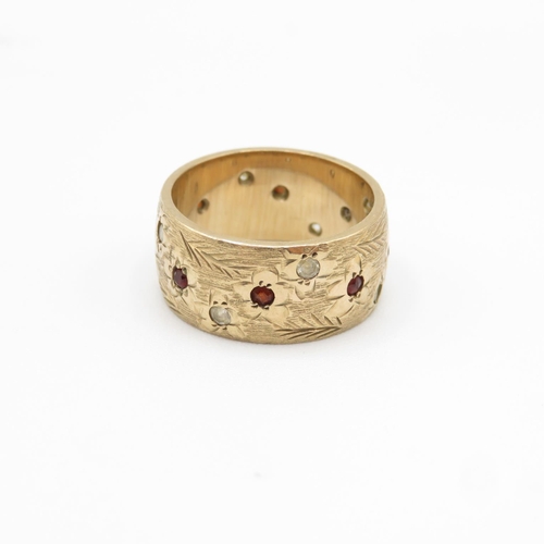 7 - 9ct gold ring with rubies and diamonds size O  8.5g