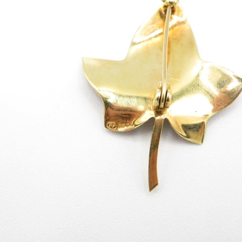 81 - 9ct gold Maple leaf brooch by P.F. 39mm long  3.1g