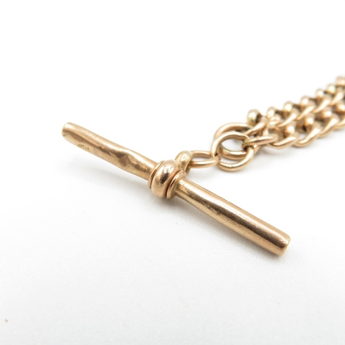 82 - 9ct Rose Gold double clip single T Bar watch chain 20cm long  18.8g