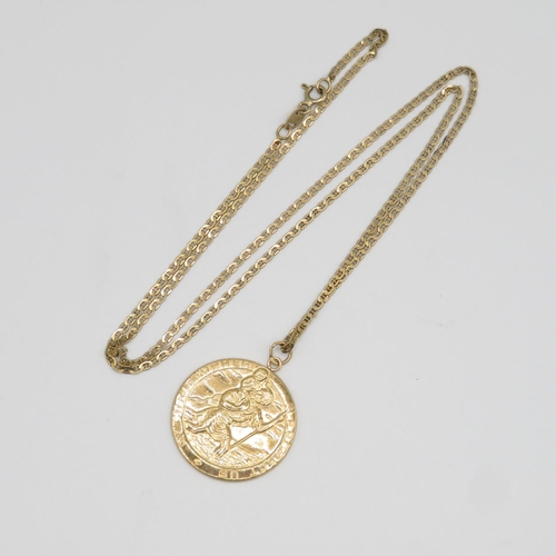 9 - 9ct gold St. Christopher pendant and chain 50cm long  4g