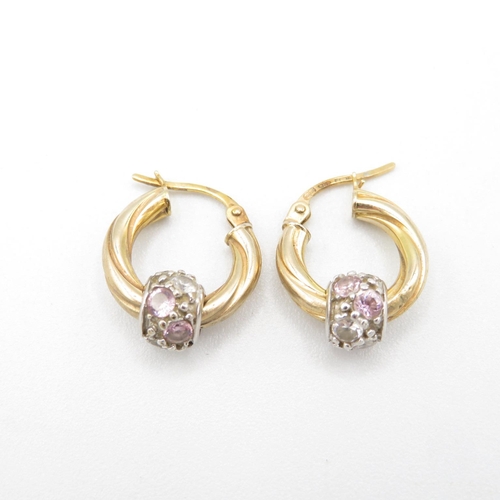 97 - 9ct gold Creole earrings with pink and white stones (1 stone missing)   2.4g