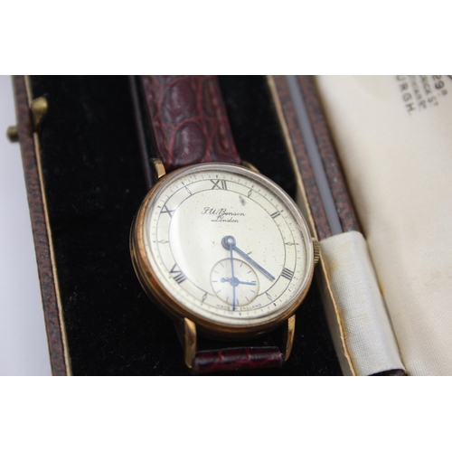 219 - Vintage Gents J. W. BENSON 9ct Gold Cased C.1940s WRISTWATCH Hand-Wind WORKING