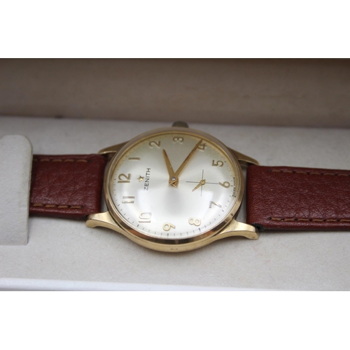 237 - Vintage Gents ZENITH 9ct Gold Cased WRISTWATCH Hand-Wind WORKING Boxed