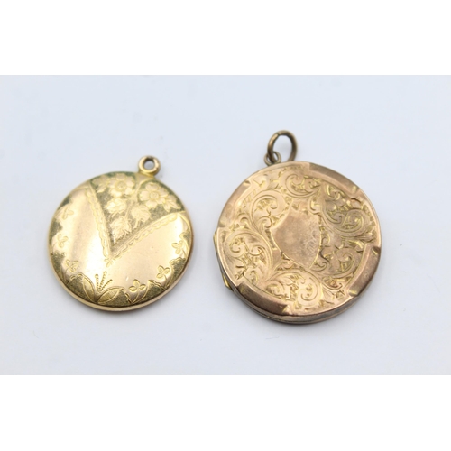 206 - 2 X 9ct Back & Front Gold Vintage Foliate Etched Lockets (17.4g)