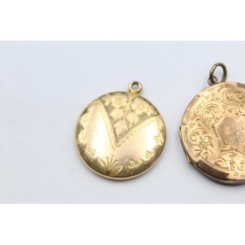 206 - 2 X 9ct Back & Front Gold Vintage Foliate Etched Lockets (17.4g)