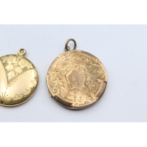 206 - 2 X 9ct Back & Front Gold Vintage Foliate Etched Lockets (17.4g)