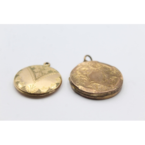 206 - 2 X 9ct Back & Front Gold Vintage Foliate Etched Lockets (17.4g)