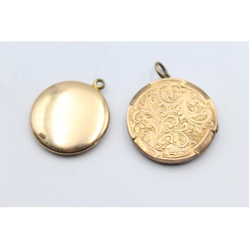 206 - 2 X 9ct Back & Front Gold Vintage Foliate Etched Lockets (17.4g)