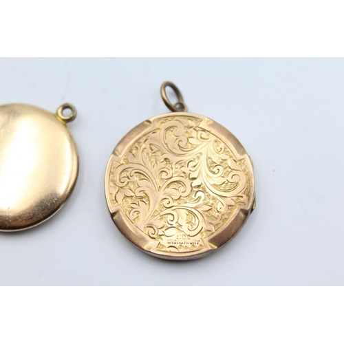 206 - 2 X 9ct Back & Front Gold Vintage Foliate Etched Lockets (17.4g)